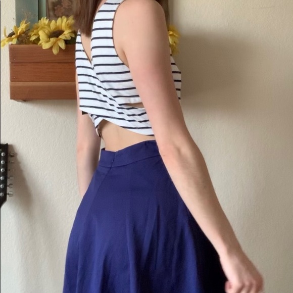 Navy blue and white striped dress - Picture 3 of 3